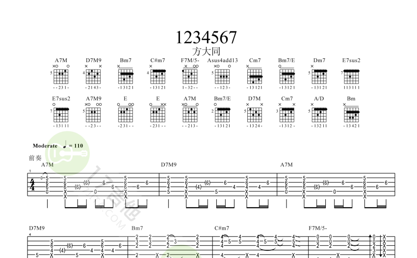 方大同《1234567》吉他譜_吉他獨奏譜