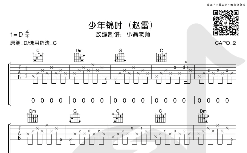 赵雷《少年锦时》吉他谱c调吉他弹唱谱 打谱啦