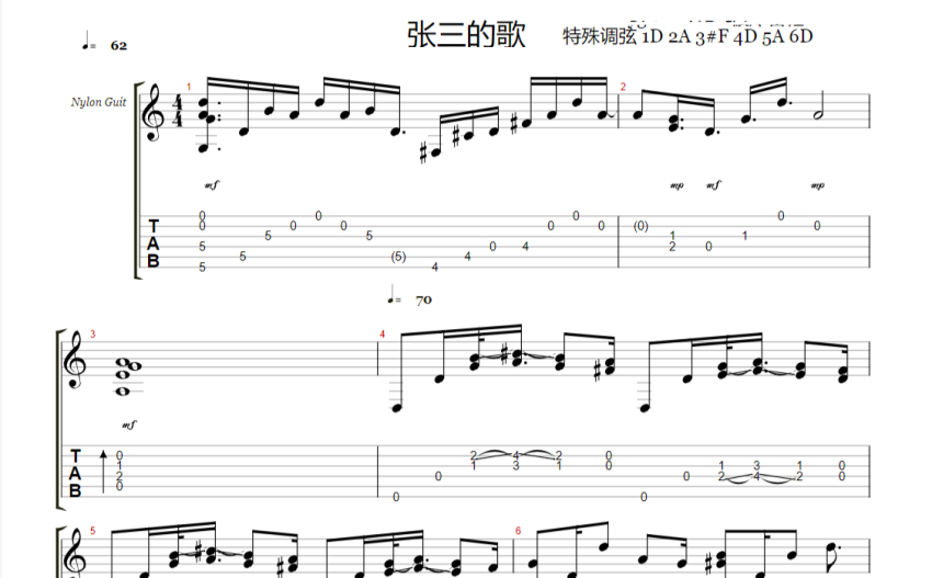 齐秦张三的歌吉他谱吉他独奏谱