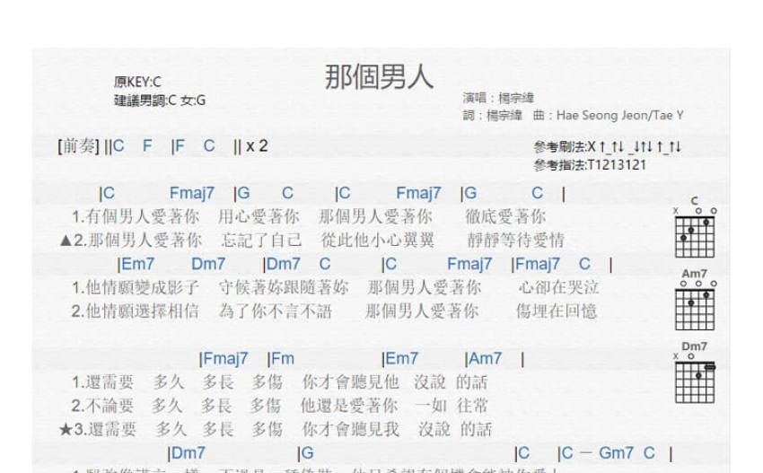 杨宗纬那个男人吉他谱吉他弹唱谱
