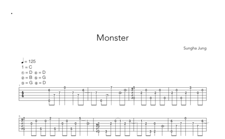 郑成河monster吉他谱c调吉他独奏谱