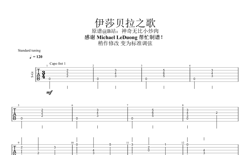 之伊莎贝拉之歌》吉他谱_架子鼓谱_钢琴谱_尤克里里谱_简谱_歌词_高清