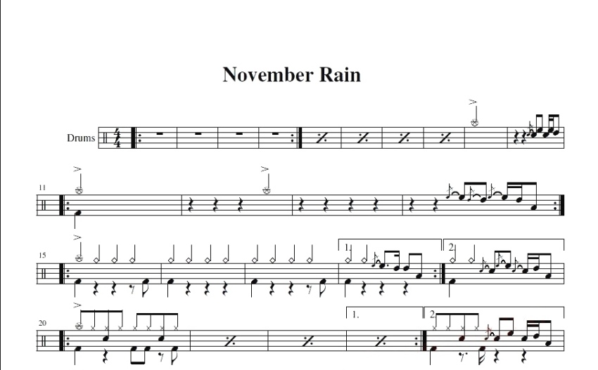 Guns N Roses枪支玫瑰《November Rain》鼓谱_架子鼓谱