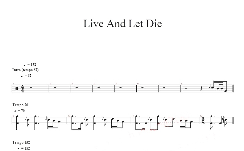 Guns N Roses枪支玫瑰《Live And Let Die》鼓谱_架子鼓谱