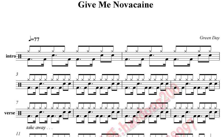 Green Day《Give Me Novacaine》鼓谱_架子鼓谱