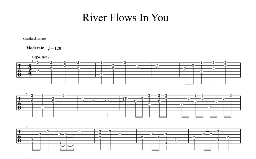 郑成河《river Flows In You》吉他谱 吉他独奏谱 打谱啦