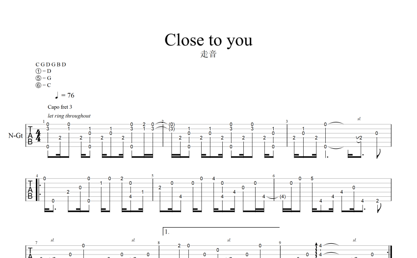 走音closetoyou吉他谱吉他独奏谱