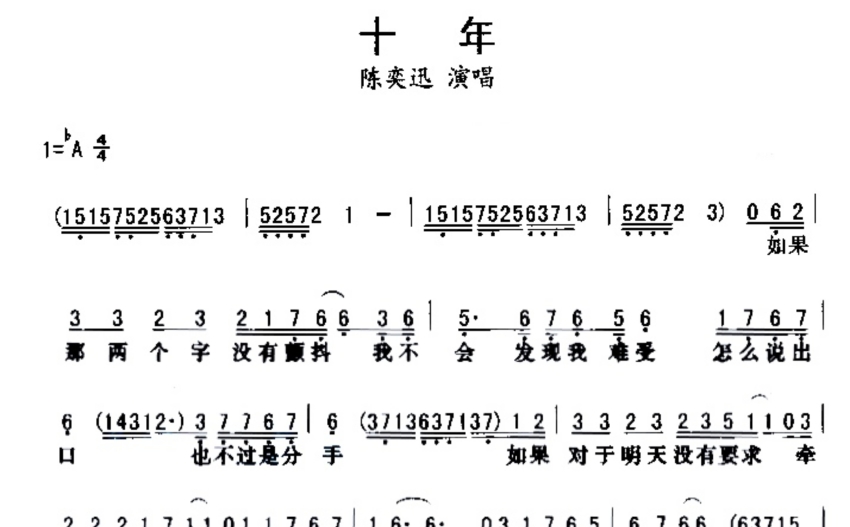 陈奕迅十年歌词简谱