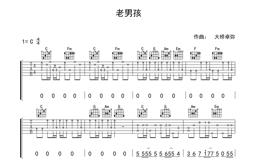 筷子兄弟老男孩吉他譜c調吉他彈唱譜