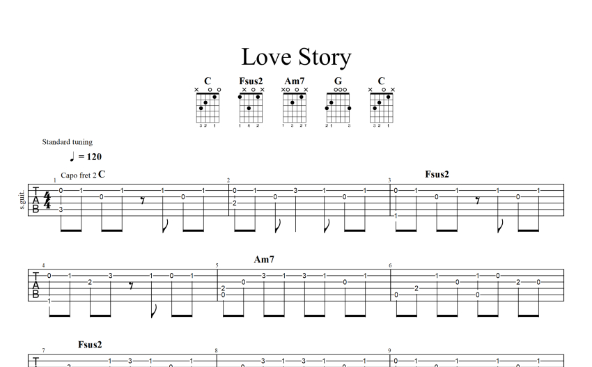 泰勒斯威夫特lovestory吉他谱d调吉他独奏谱