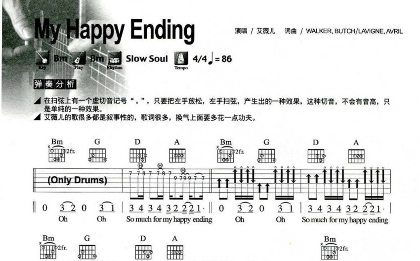 艾薇儿《My Happy Ending》吉他谱_B调吉他弹唱谱