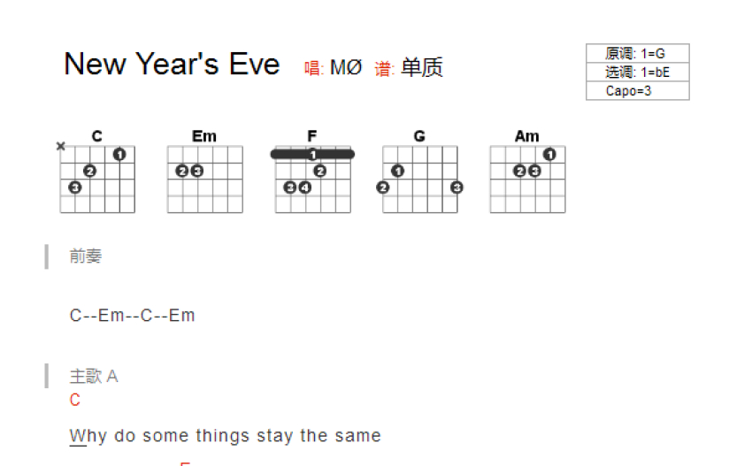 m216newyearseve吉他譜c調吉他彈唱譜和絃譜