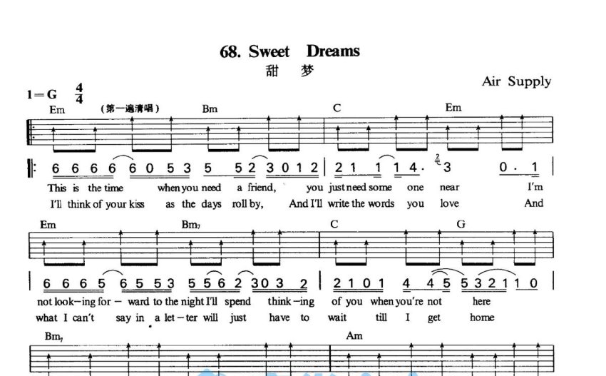 airsupplysweetdreams吉他譜g調吉他彈唱譜