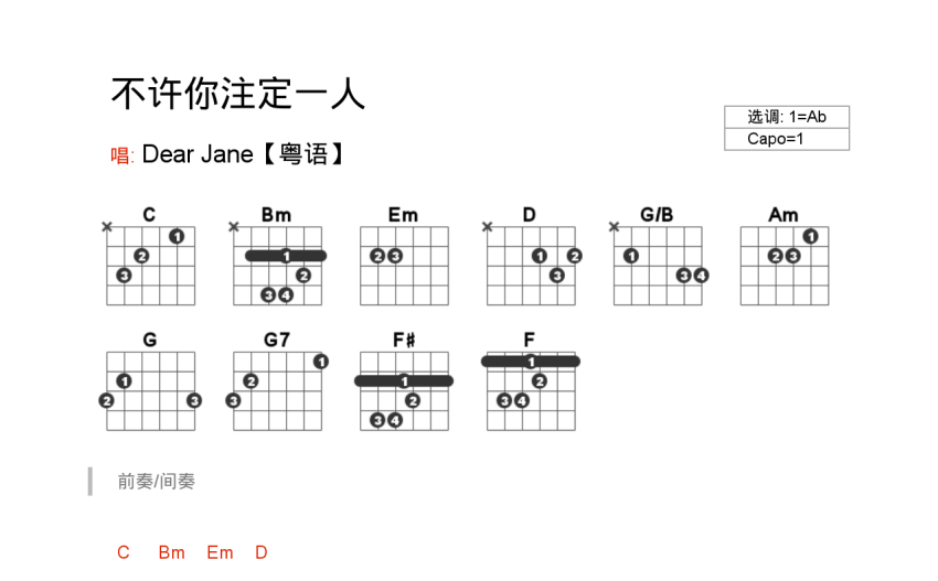 dearjane不許你註定一個人吉他譜吉他彈唱譜和絃譜