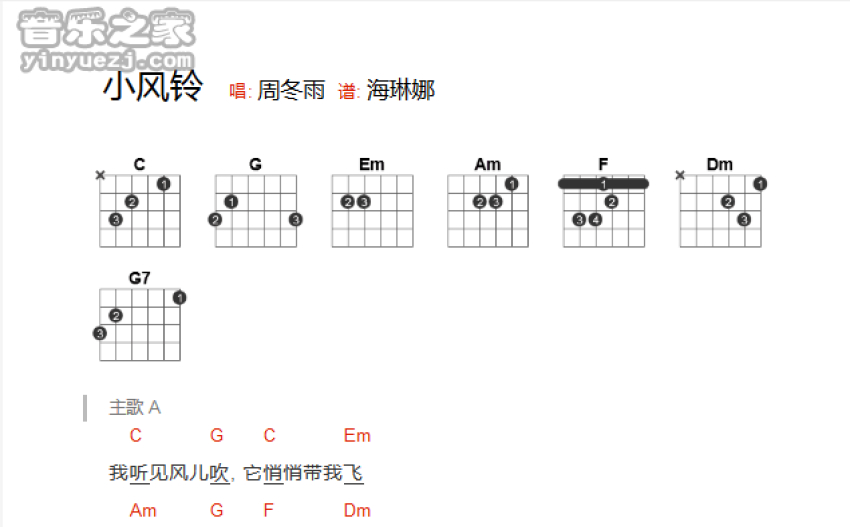 周冬雨小风铃吉他谱吉他弹唱谱