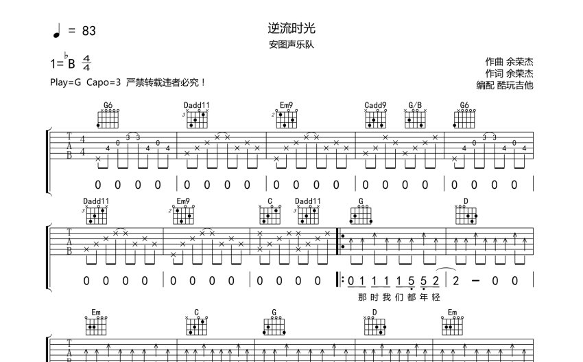 安图声院队《逆流时光》吉他谱_g调吉他弹唱谱