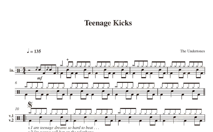 Undertones《TeenageKicks》鼓谱_架子鼓谱 - 打谱啦