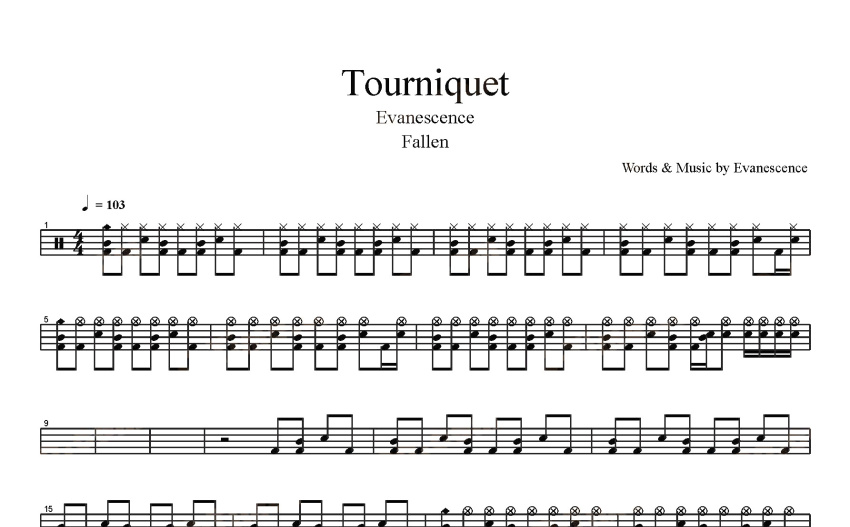 Evanescence《Tourniquet》鼓谱_架子鼓谱 打谱啦