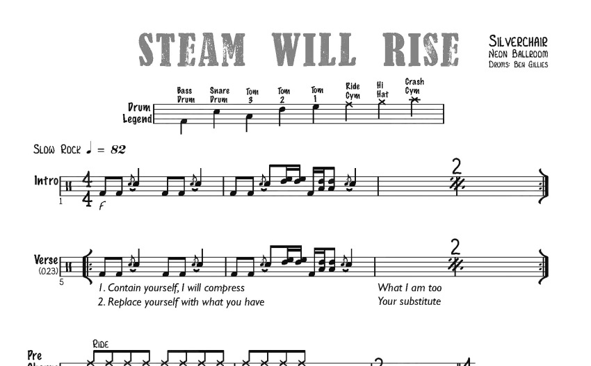 Silver chair《Steam Will Rise》鼓谱_架子鼓谱 打谱啦
