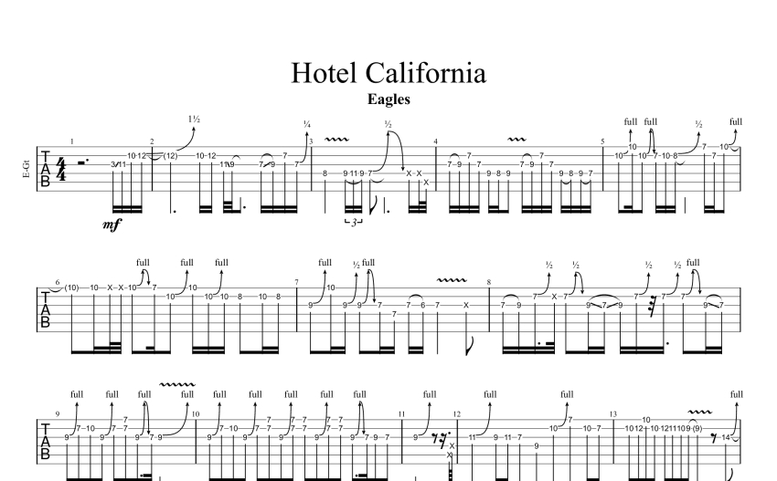 加州旅馆《Hotel California》吉他谱_电吉他谱_Solo尾奏