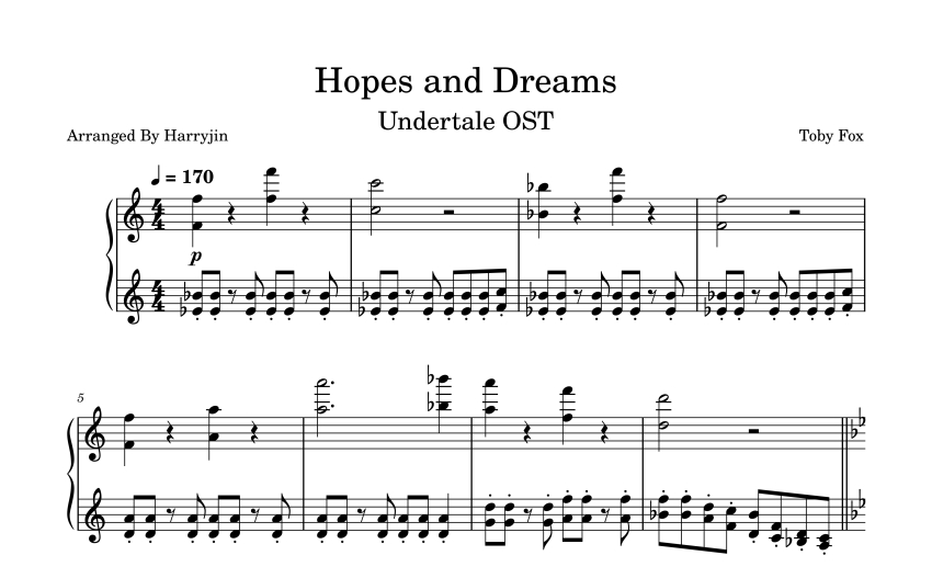 Toby Fox《Hopes and Dreams》钢琴谱