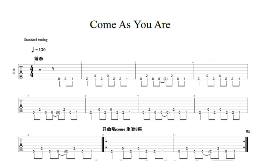 《Come As You Are》吉他谱_吉他独奏谱