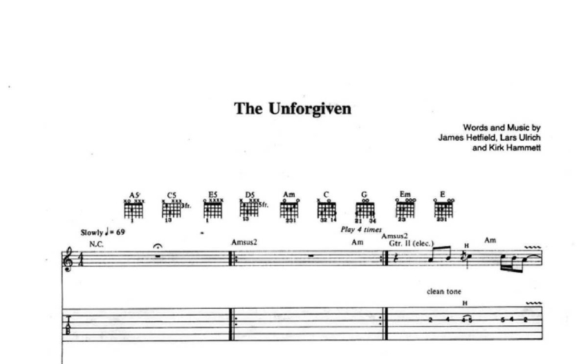 金属乐队《The Unforgiven》吉他谱_电吉他谱