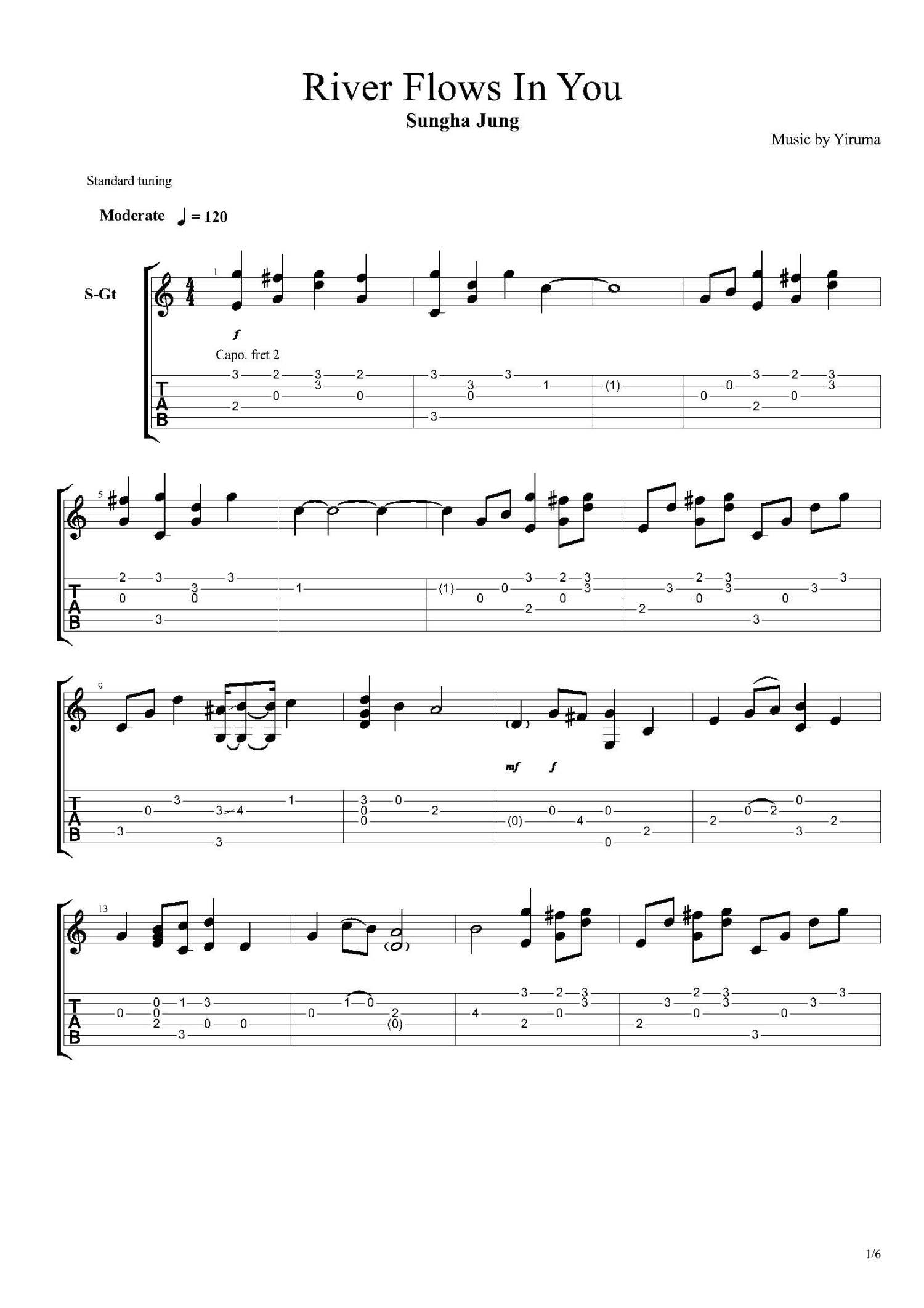 Yiruma-River Flows In You Guitar Sheet pdf, - Free Score Download ★