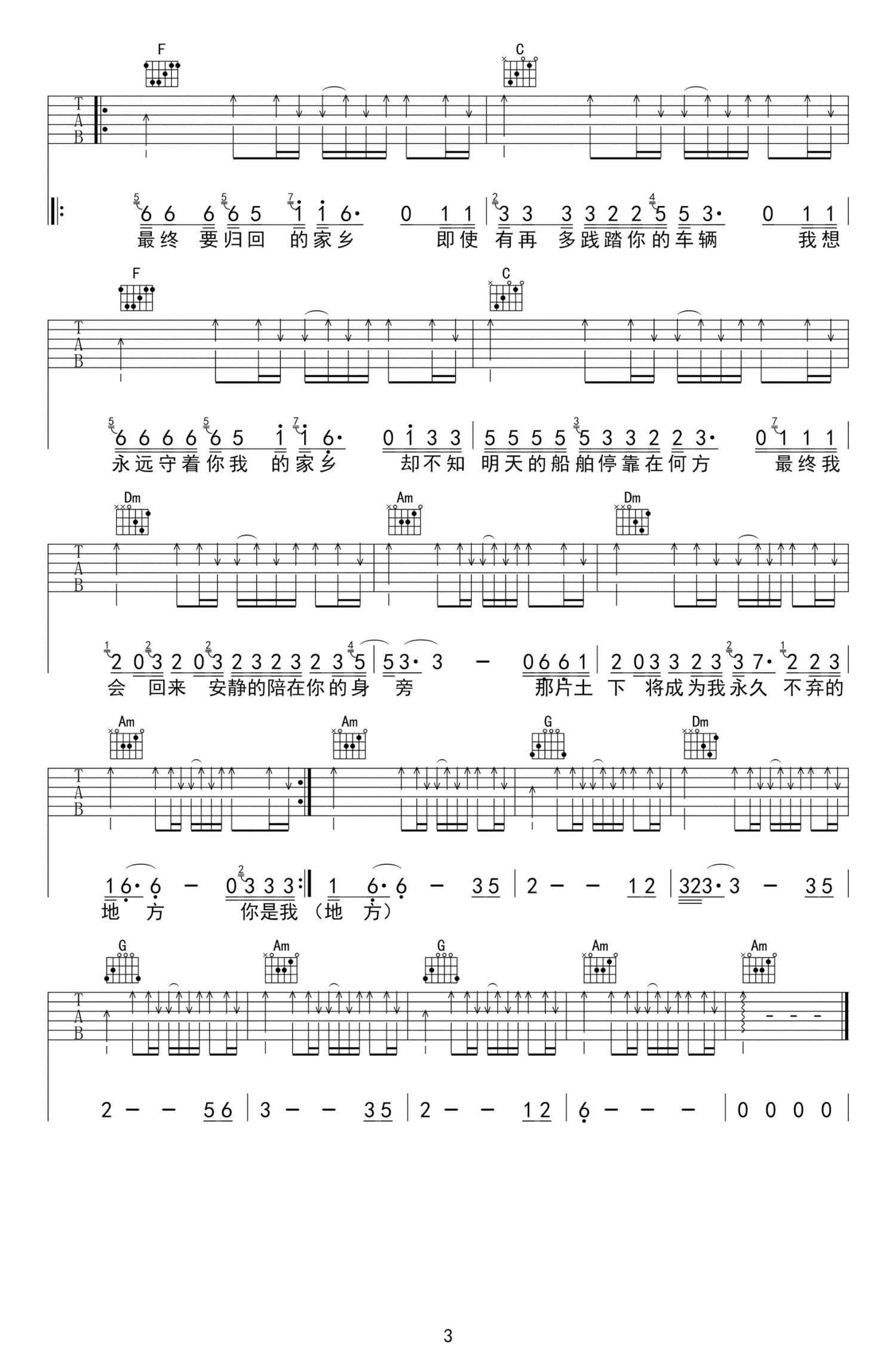 彝族舞曲吉他谱 - C调吉他独奏谱 - 简易版 - 琴谱网