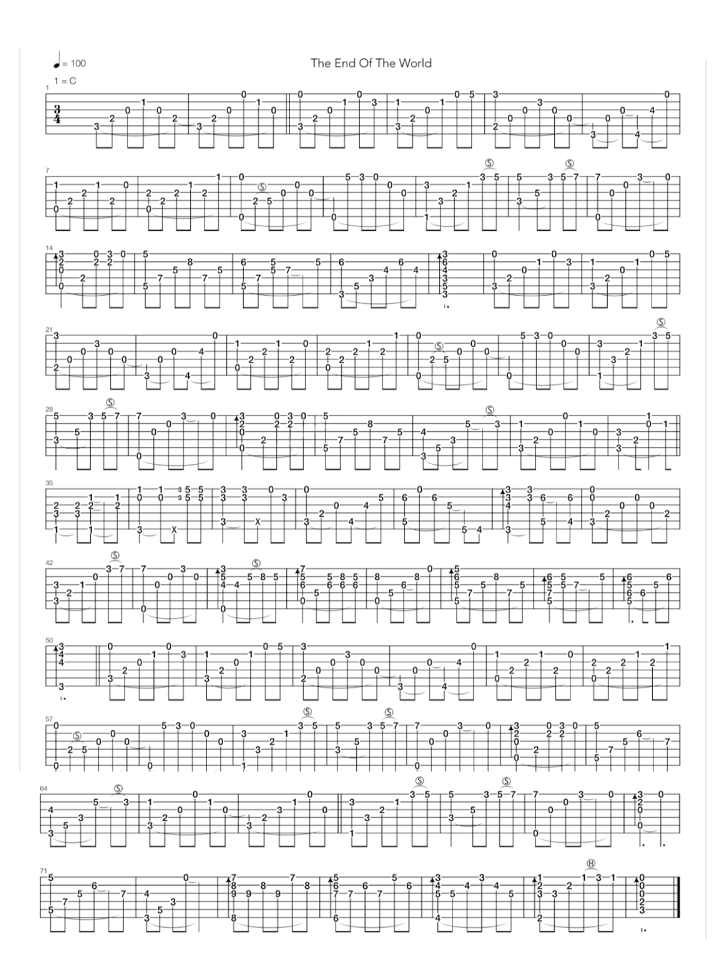 《the end of the world》吉他谱_c调吉他独奏谱第1张