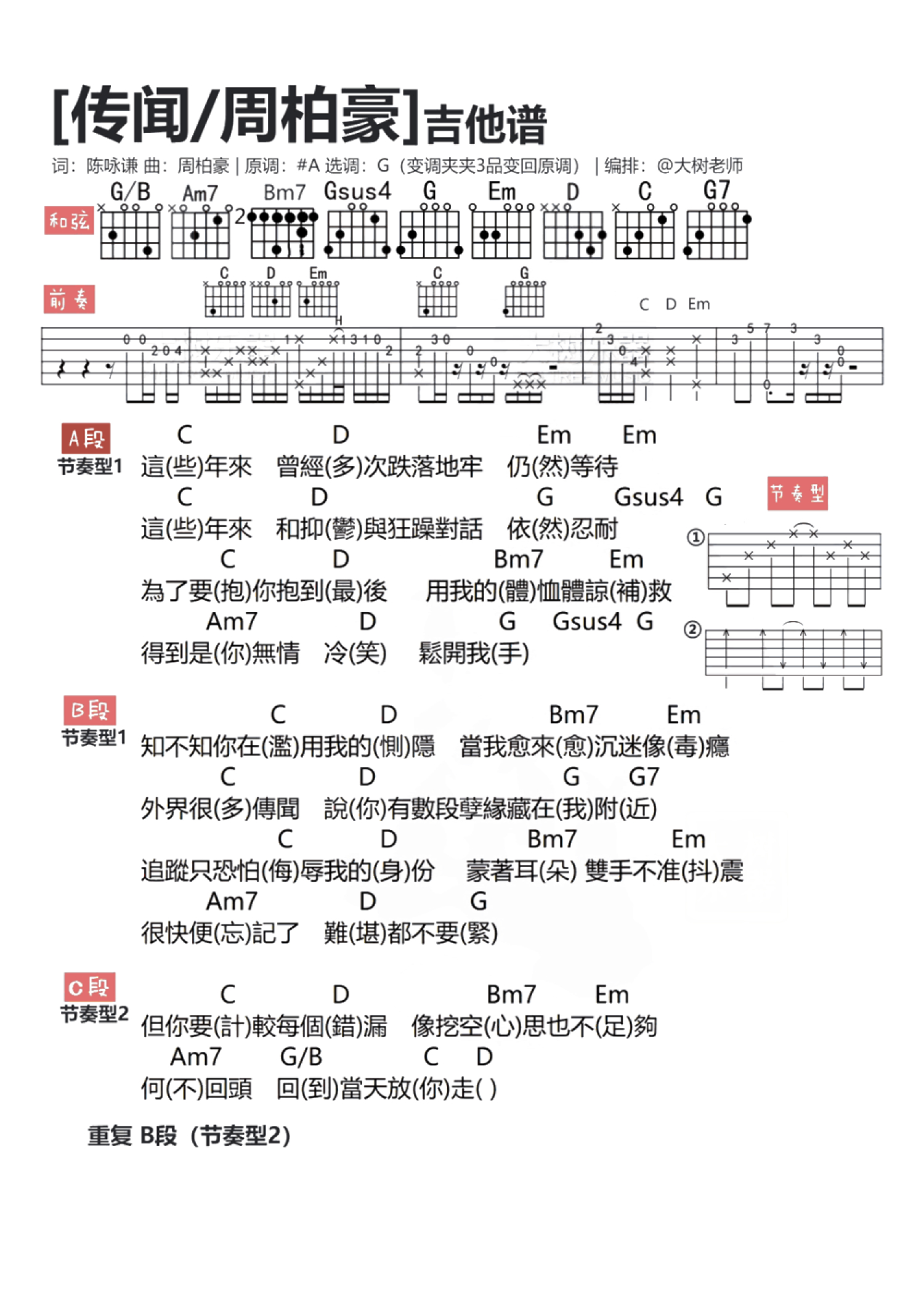 传闻钢琴谱-周柏豪-琴艺谱