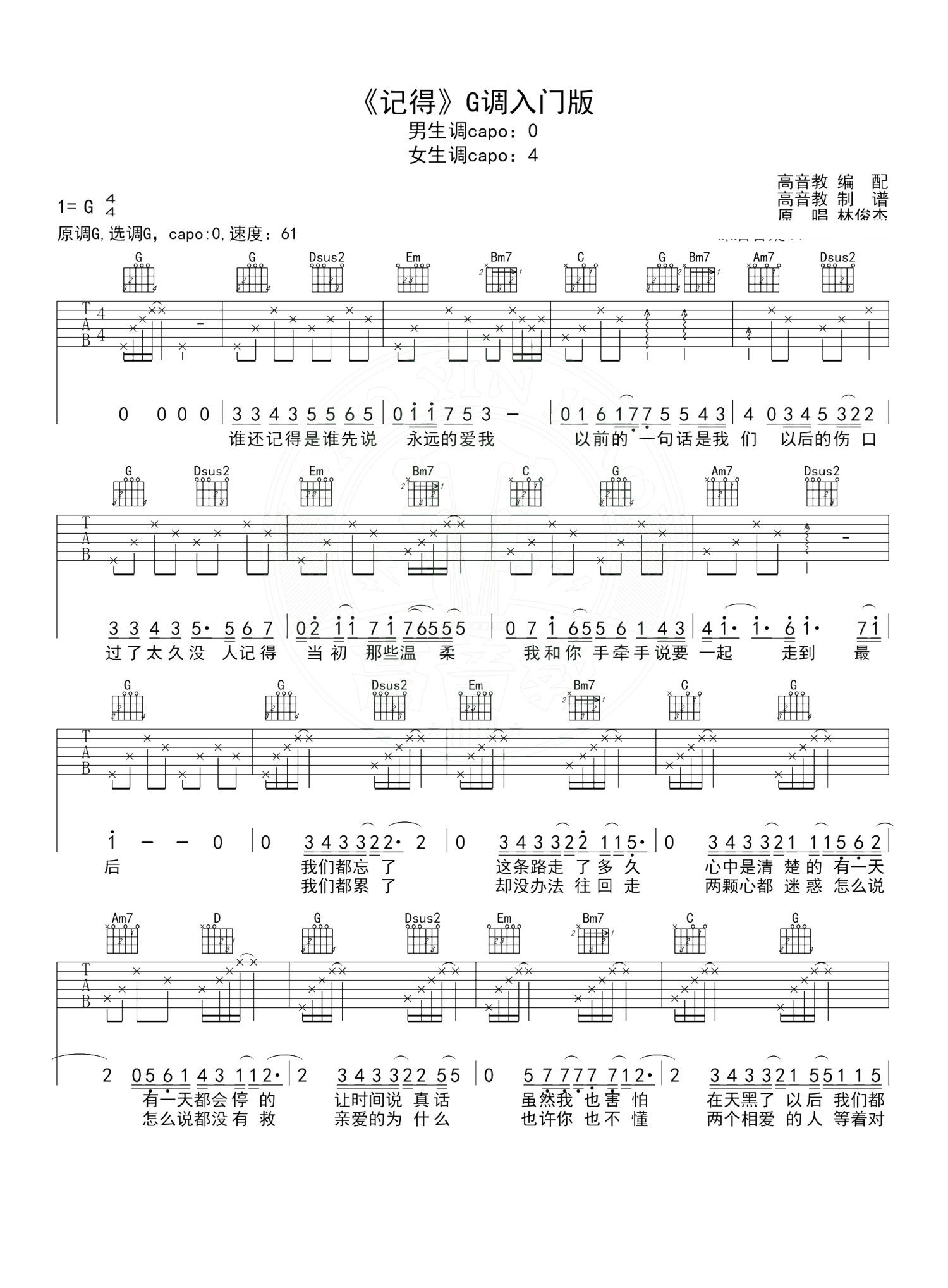林俊杰 - 记得(玩易吉他弹唱教程:第九季第34集) [弹唱 教学] 吉他谱
