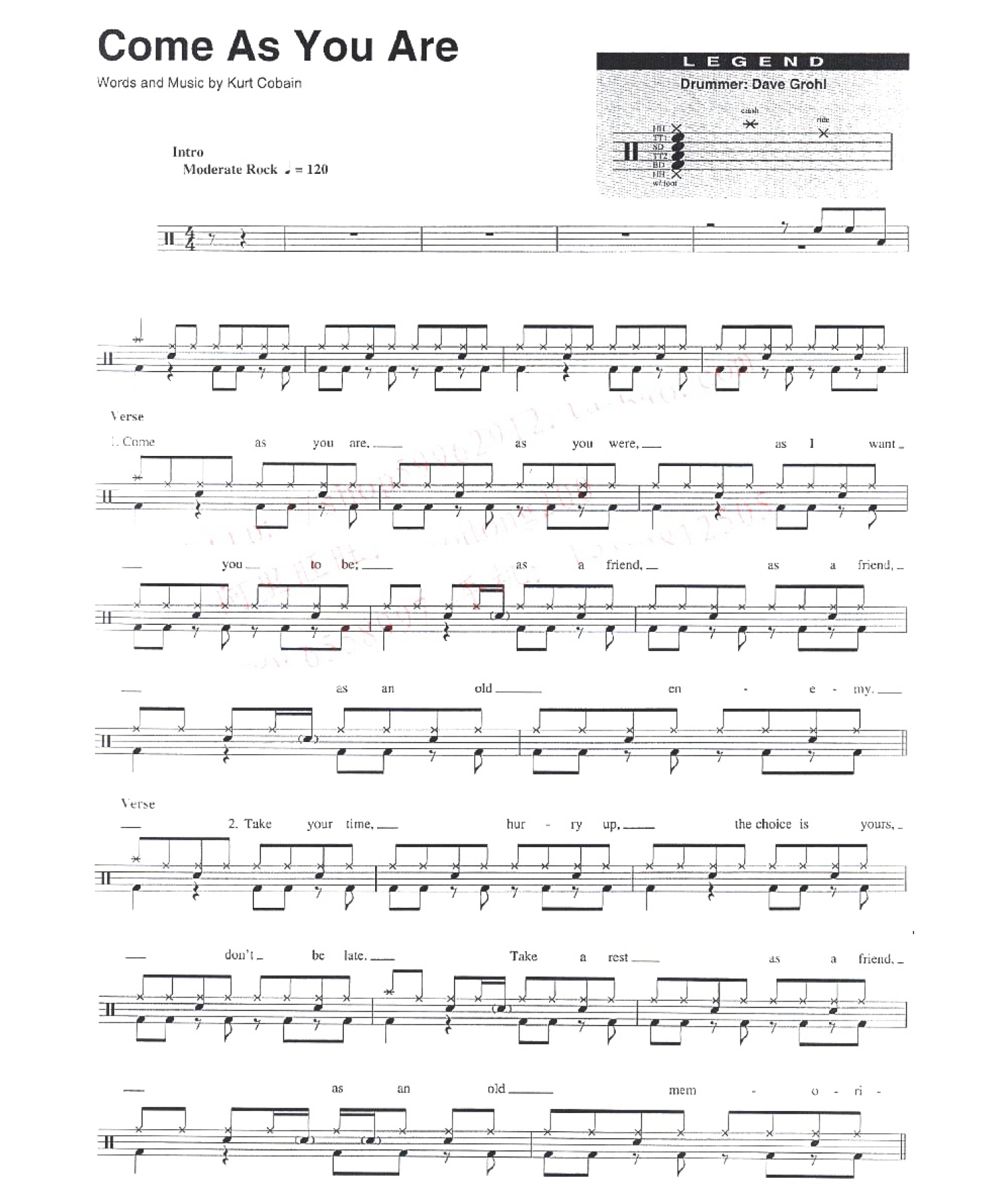 nirvanacomeasyouare鼓谱架子鼓谱