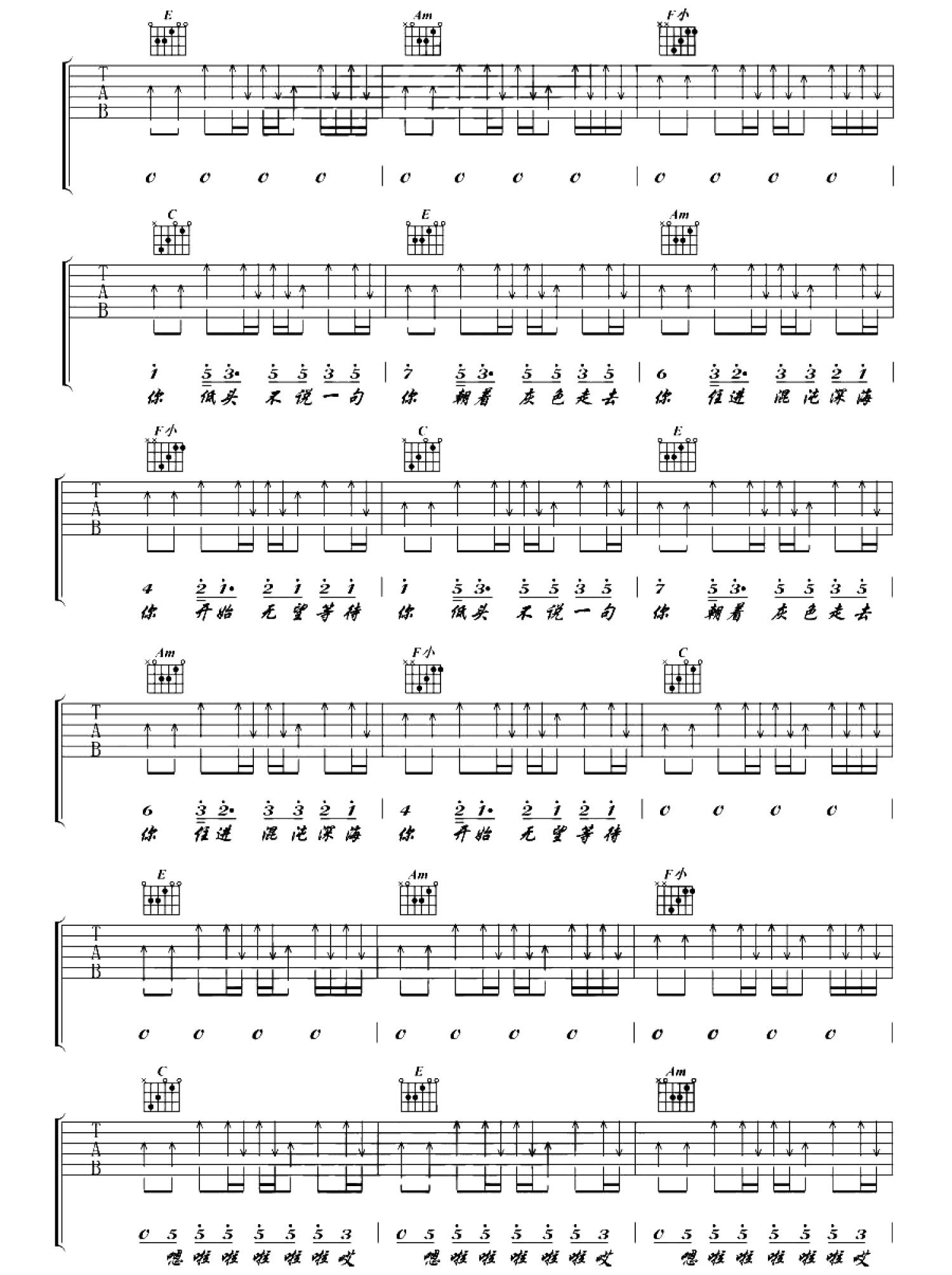 光吉他谱-陈粒-《光》C调原版六线谱-吉他弹唱教学-吉他源