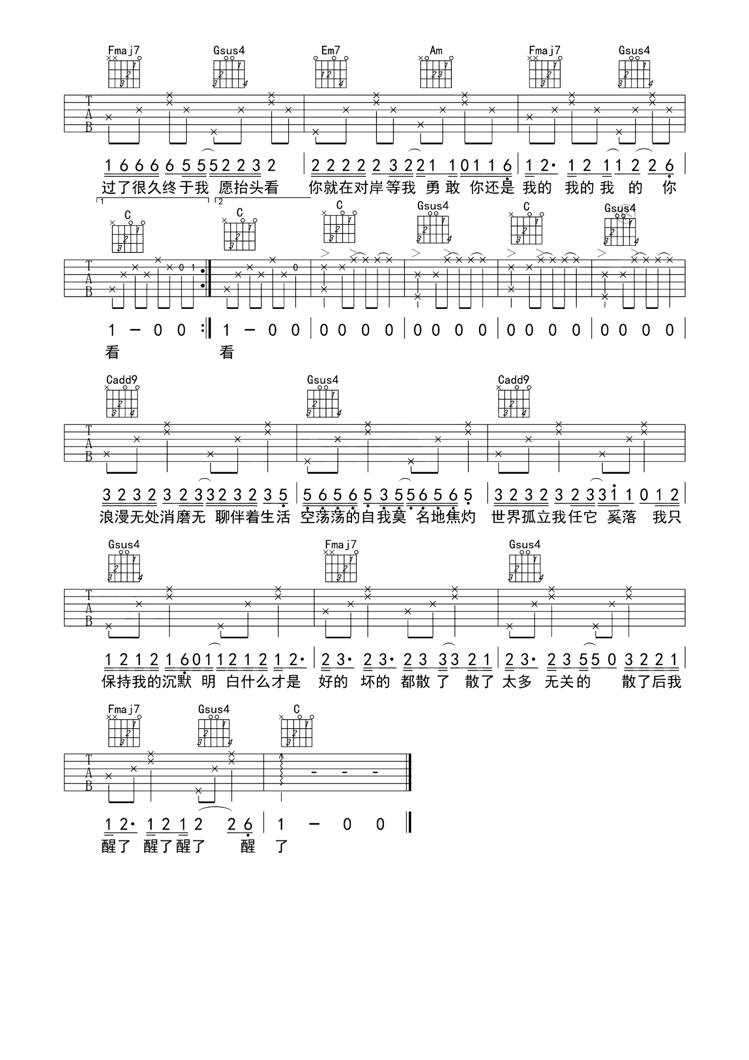 《走马》吉他谱-陈粒-原版编配C调六线谱-吉他弹唱教学-舒尔曼乐器-吉他源