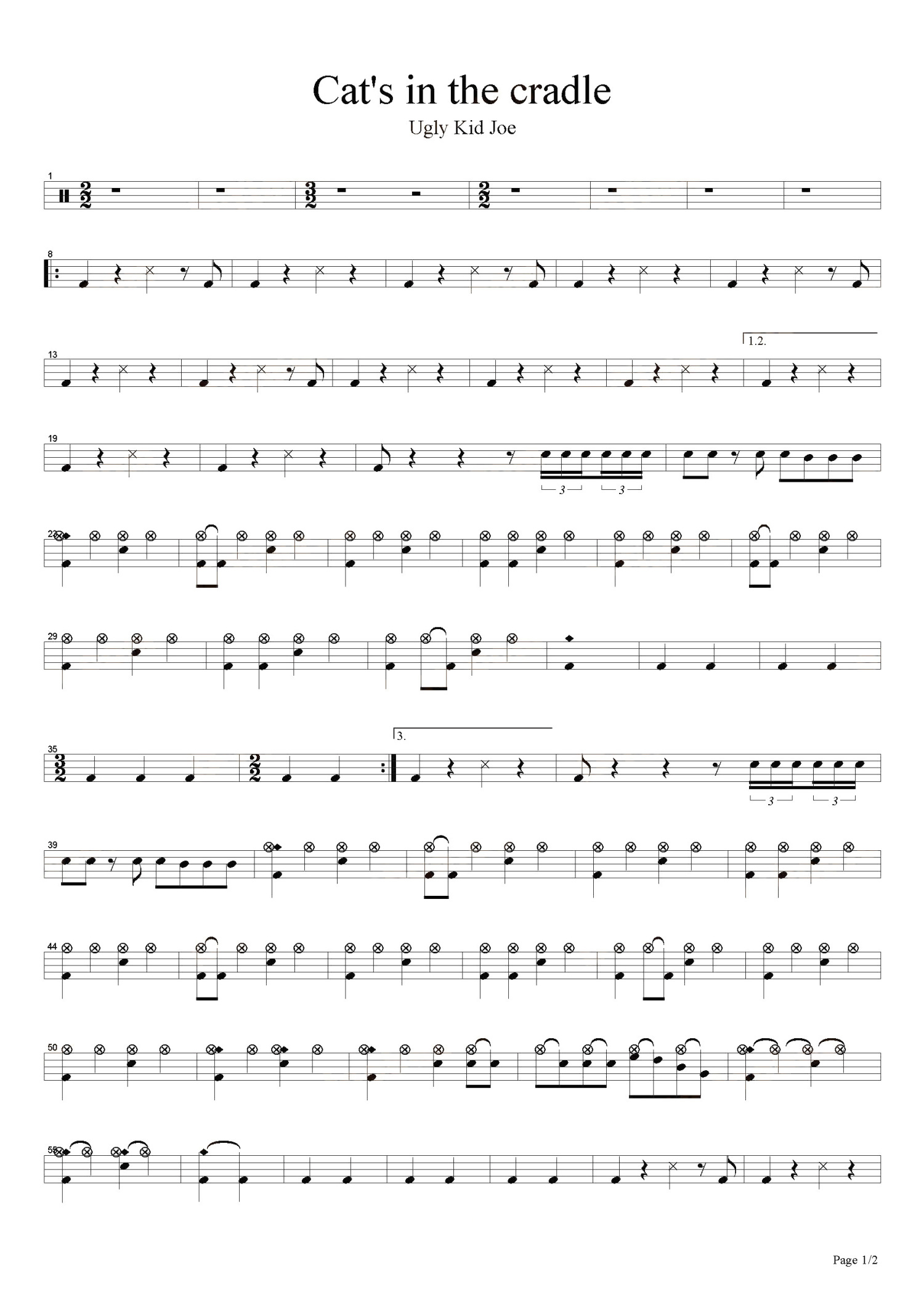Ugly Kid Joe《Cat's in the Cradle》鼓谱_架子鼓谱 打谱啦