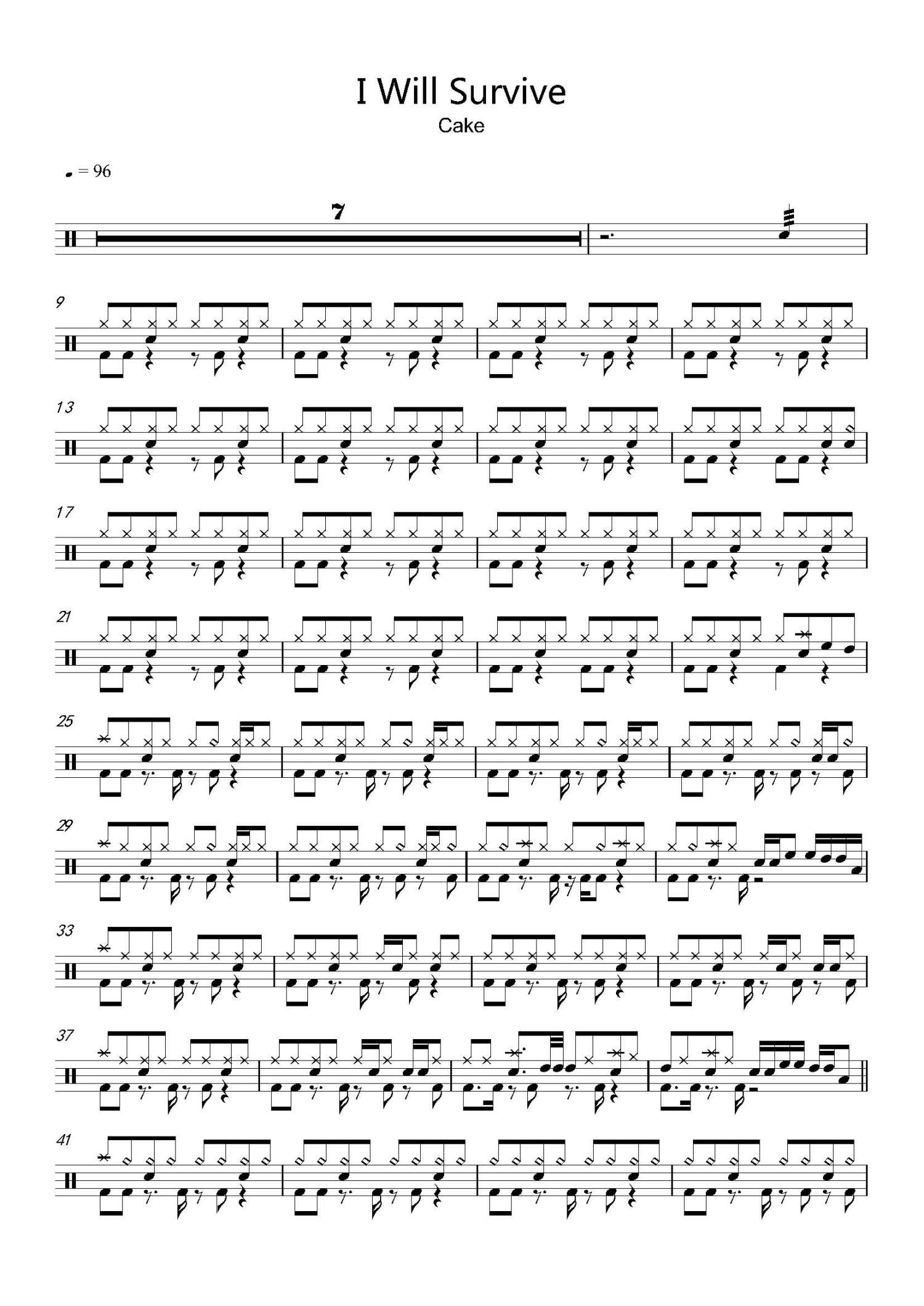 cake《I Will Survive》鼓谱_架子鼓谱 打谱啦