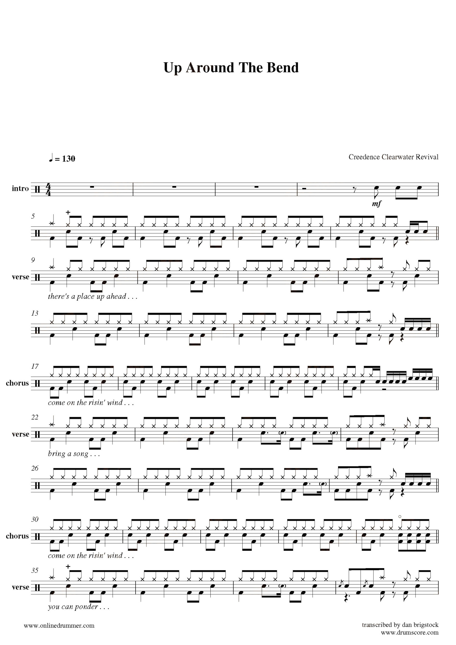 creedenceclearwaterrevivaluparoundthebend鼓谱架子鼓谱