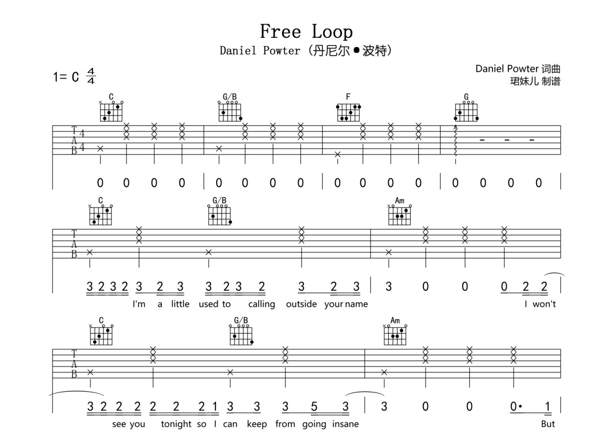 Free Loop吉他谱(gtp谱,指弹)_Daniel Powter(丹尼尔·波特)