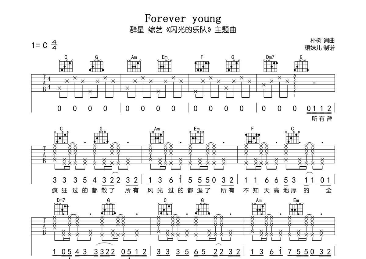 Forever Young吉他谱_BLACKPINK_C调指弹 - 吉他世界