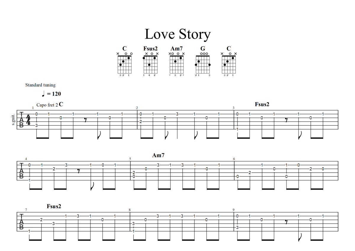 泰勒斯威夫特《love story》吉他谱 - C调弹唱六线谱 - 简单版 - 琴魂网