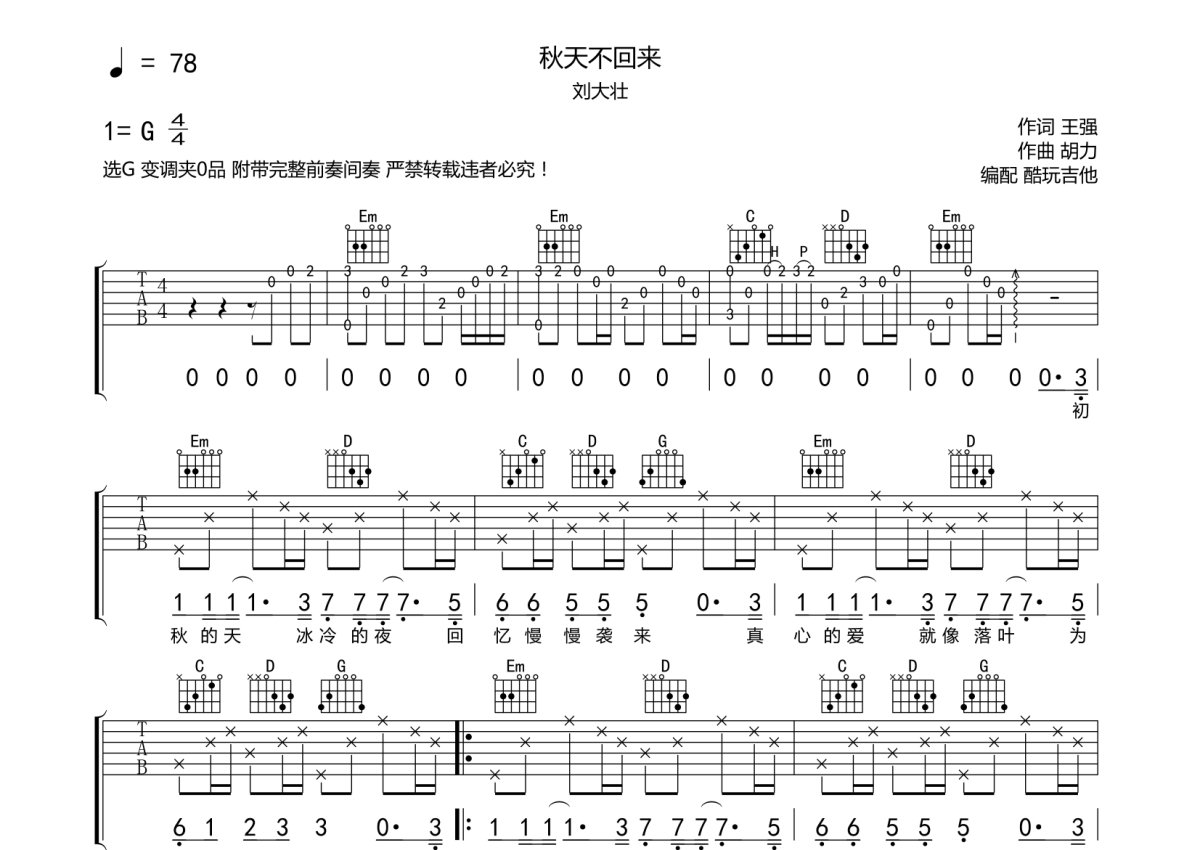 《海阔天空》一把吉他最强版吉他谱图片格式六线谱_吉他谱_中国乐谱网