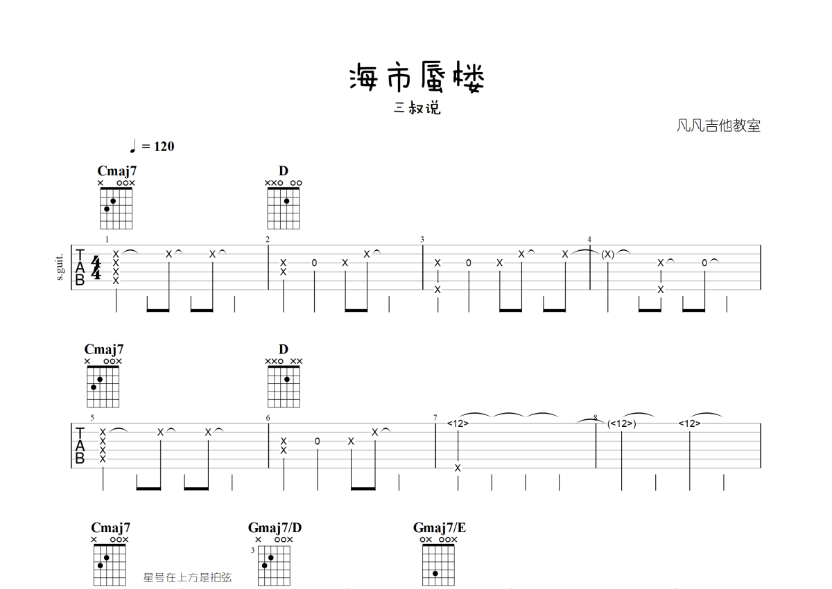 三叔說海市蜃樓吉他譜b調吉他彈唱譜原版