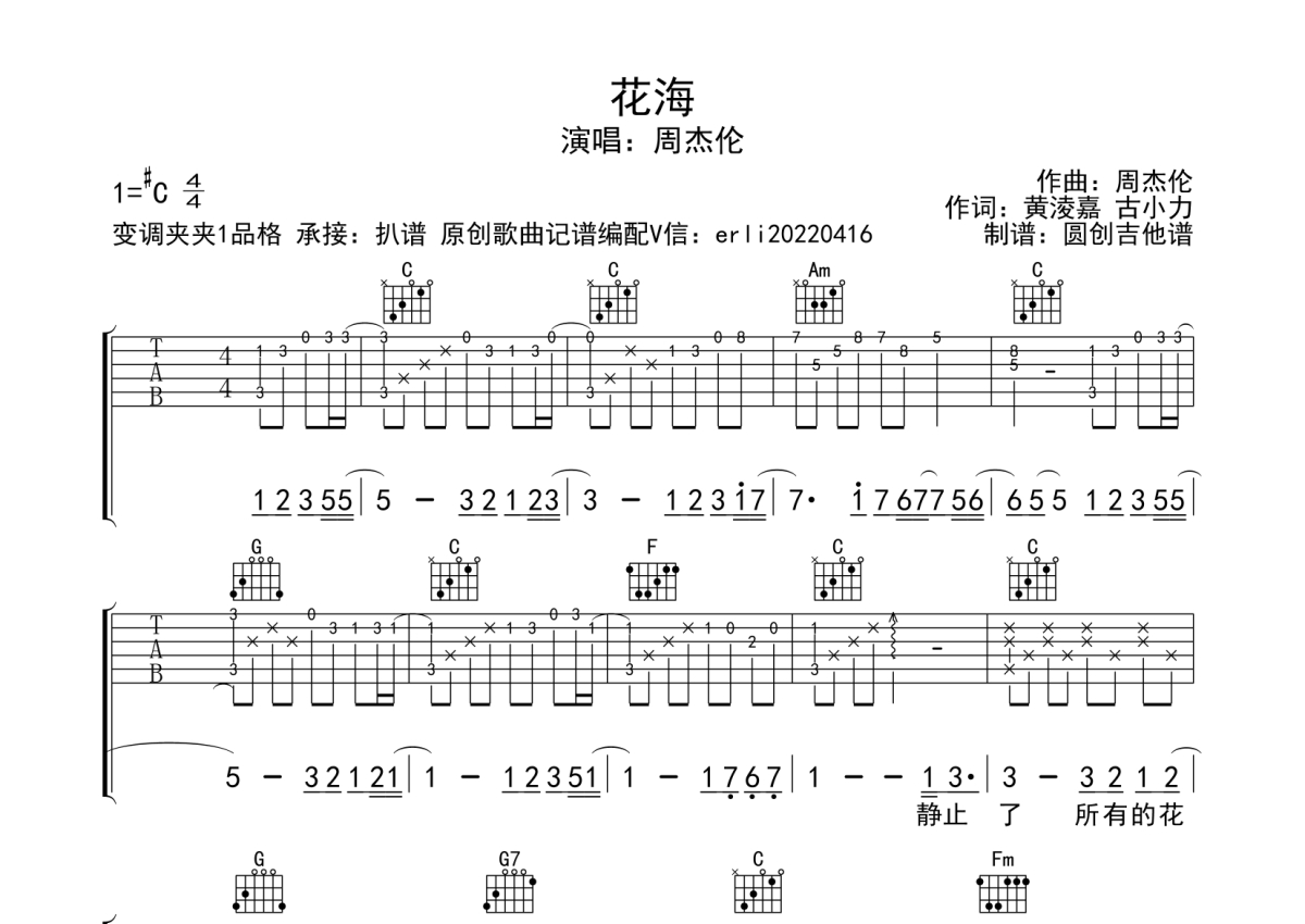 花海吉他谱c调图片