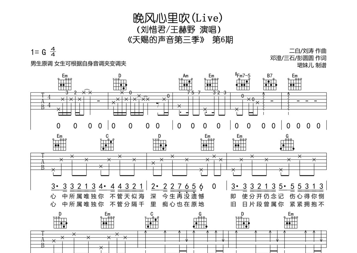 《我很快乐》,刘惜君（六线谱 调六线吉他谱-虫虫吉他谱免费下载