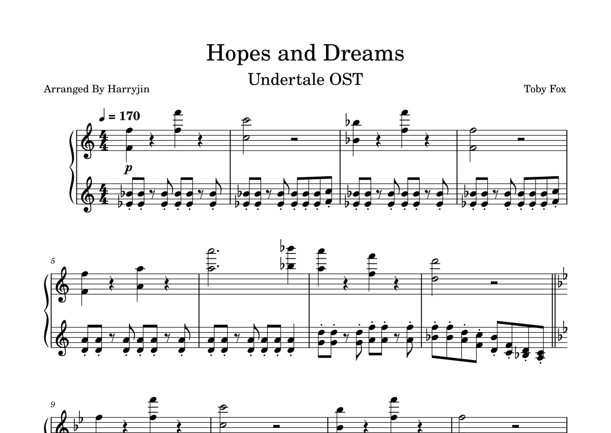 Toby Fox《Hopes and Dreams》钢琴谱第1张